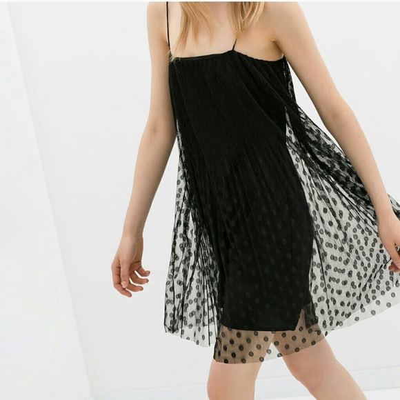 Zara Dresses & Skirts - Zara Black on black polka dot shift dress